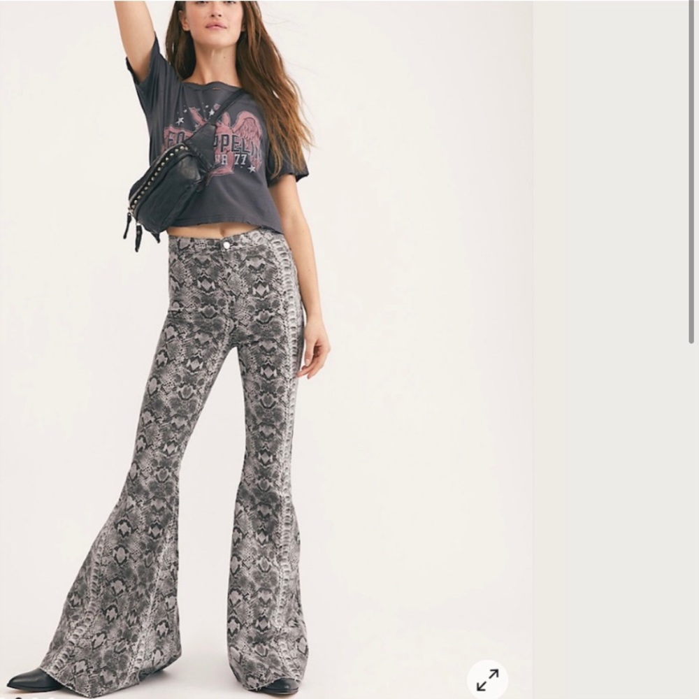 Just Float On Snake Print Flare Pants - image 2
